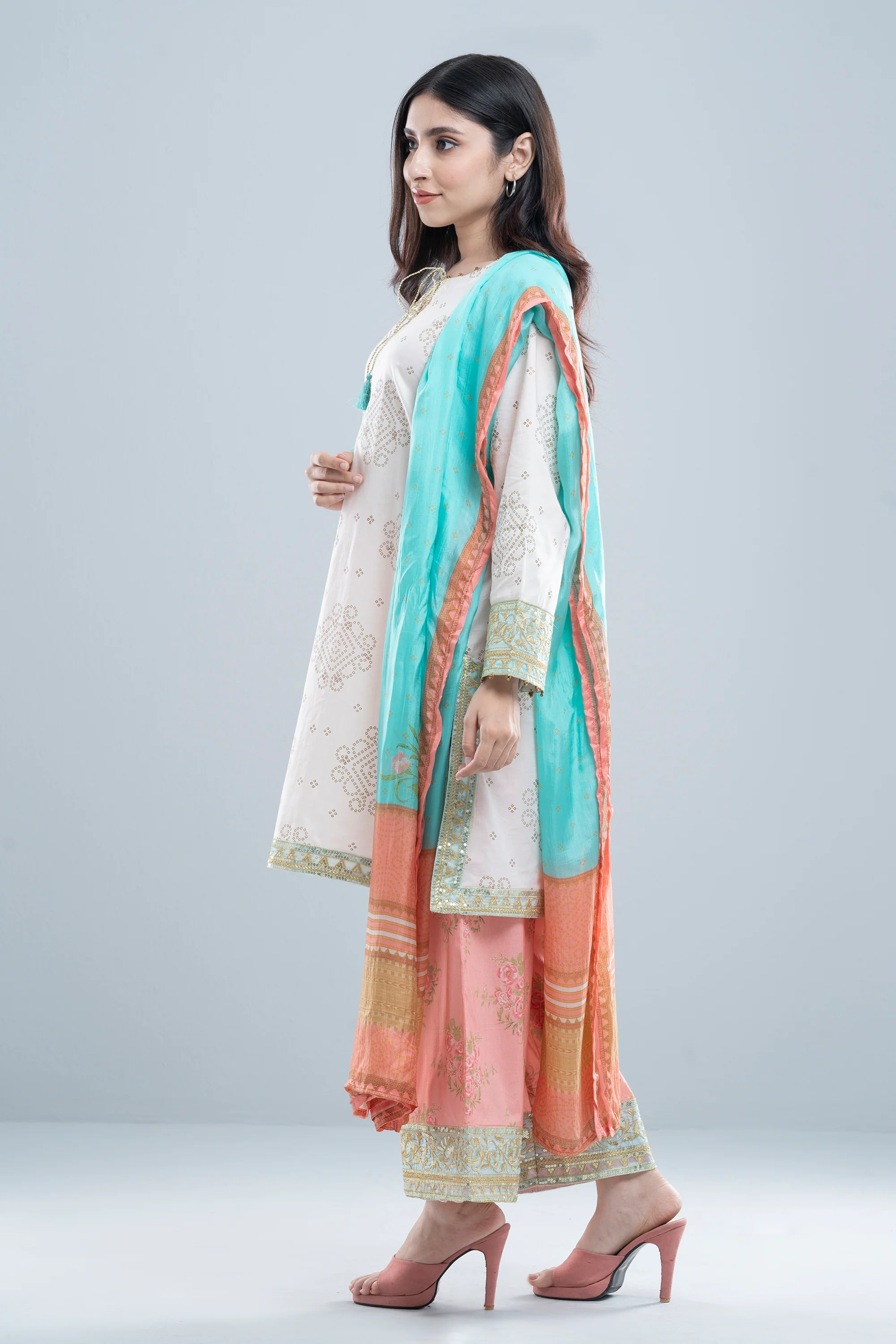 Relaxed Fit Three-Piece Lawn with Printed Palazzo - Image 11