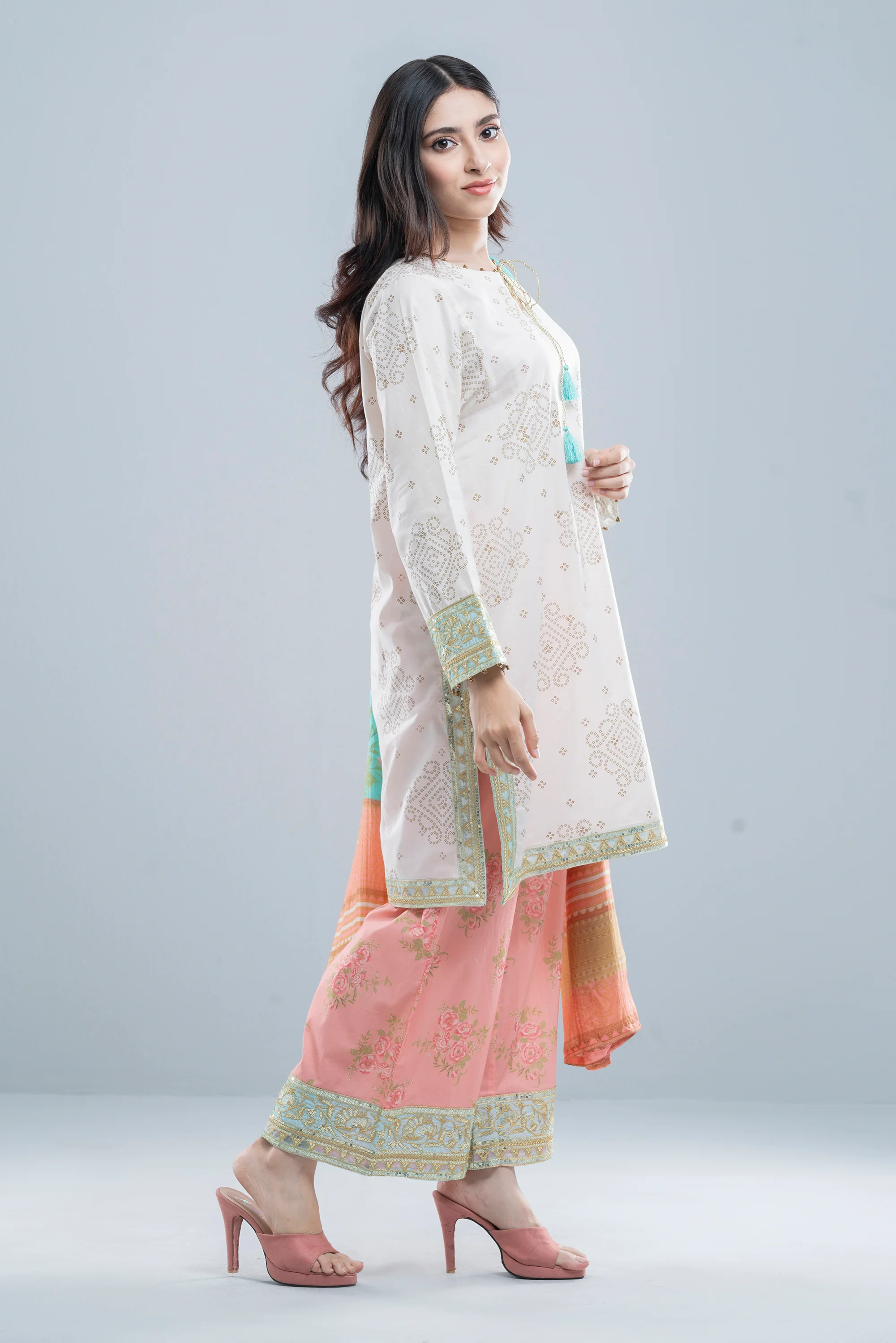 Relaxed Fit Three-Piece Lawn with Printed Palazzo - Image 12