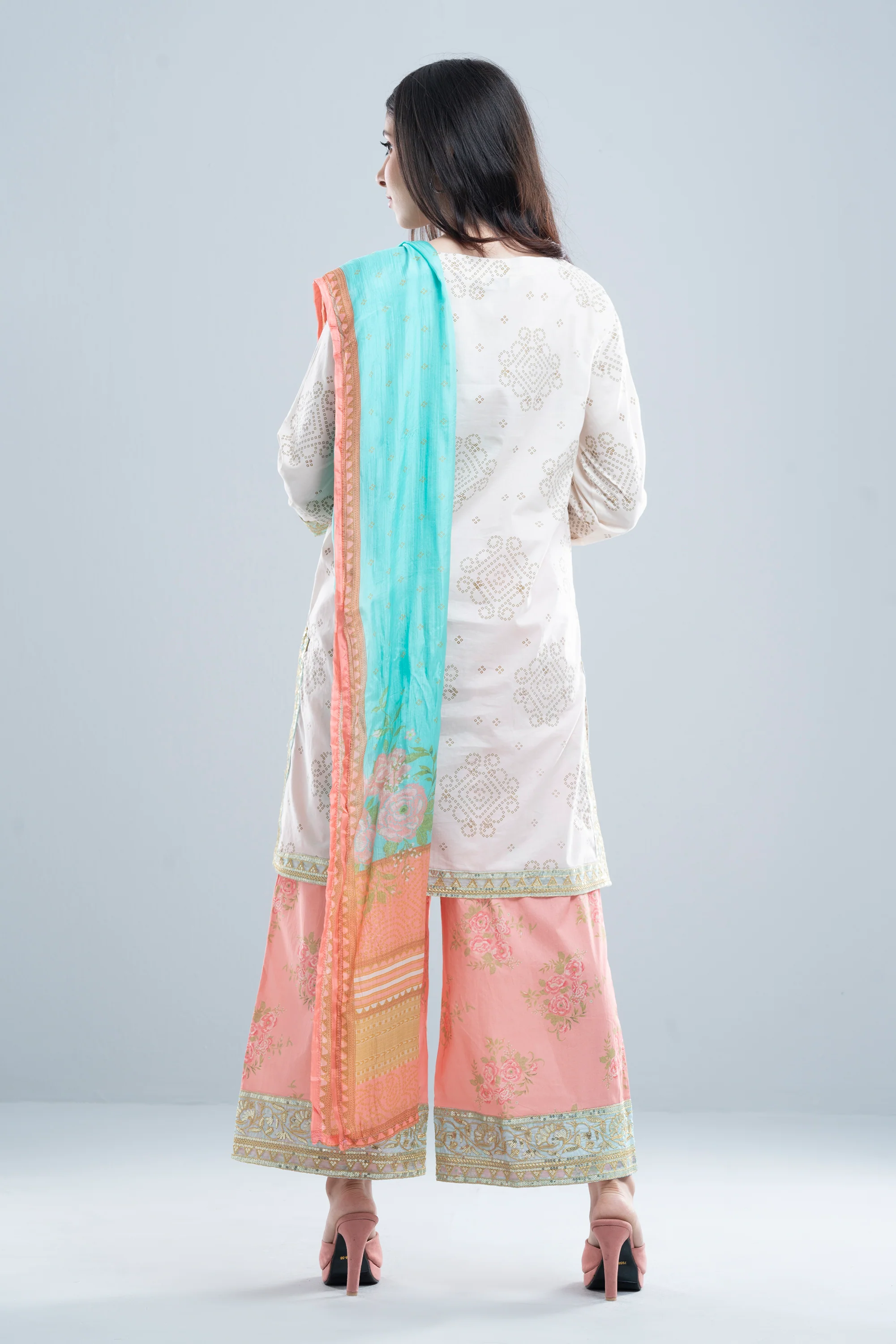 Relaxed Fit Three-Piece Lawn with Printed Palazzo - Image 13