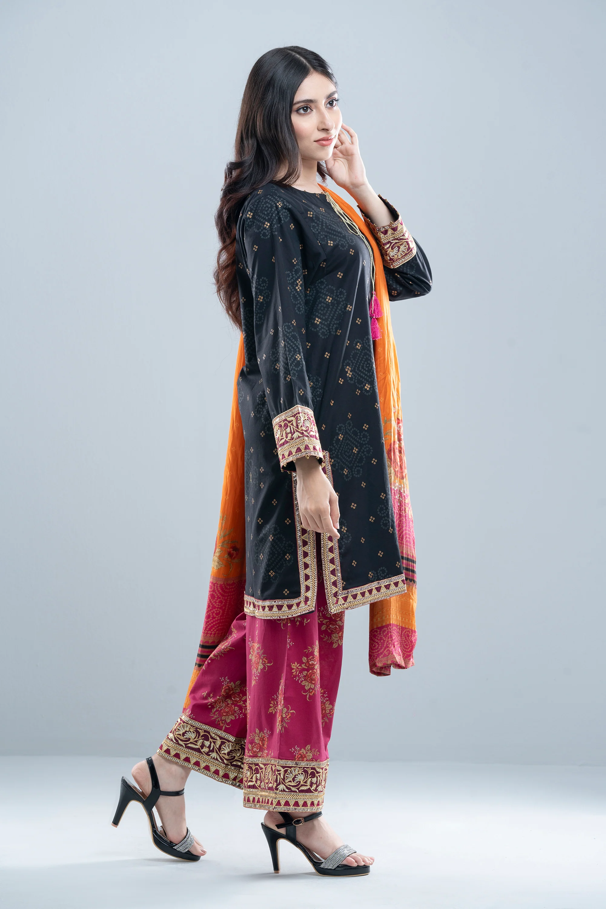 Relaxed Fit Three-Piece Lawn with Printed Palazzo - Image 3