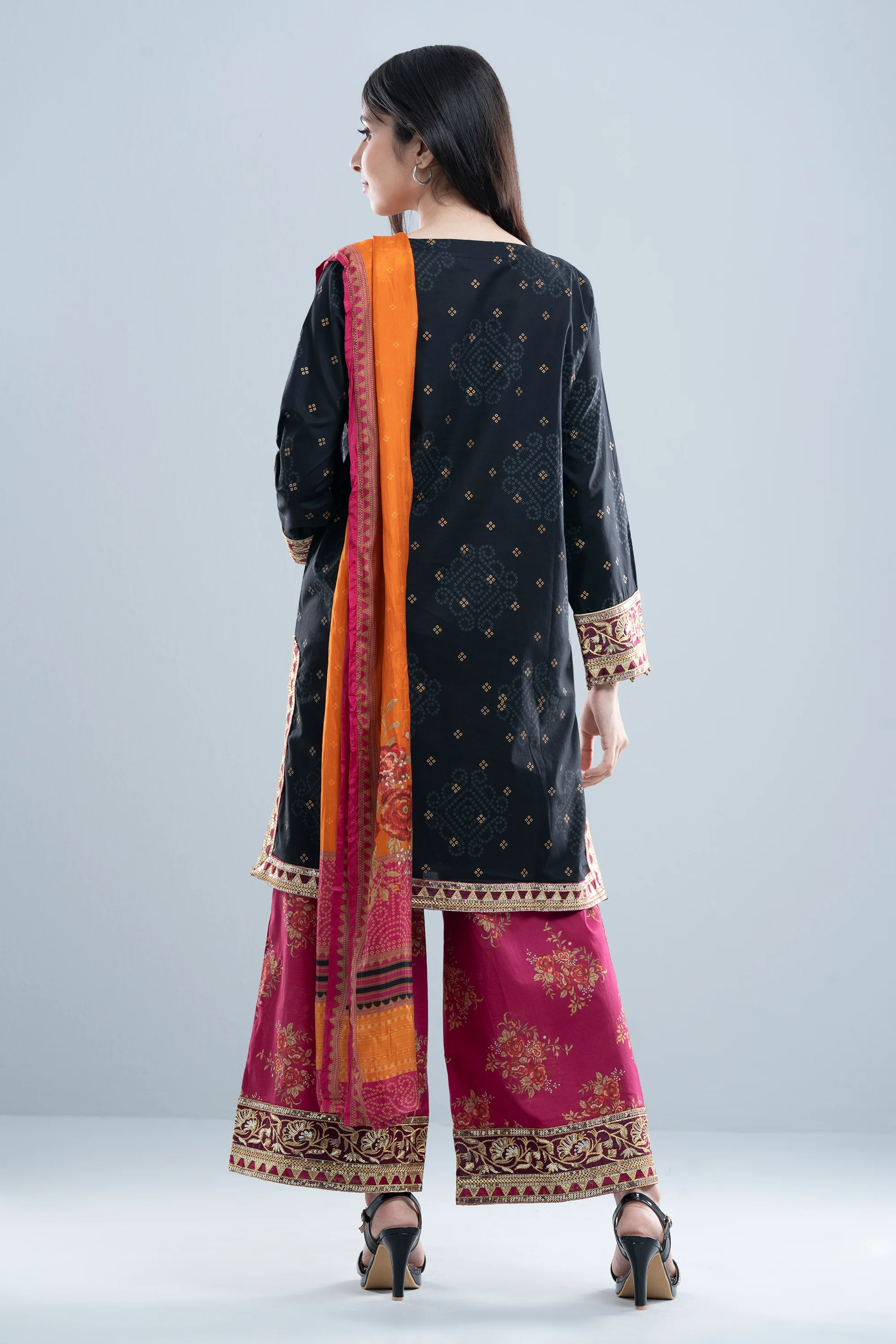 Relaxed Fit Three-Piece Lawn with Printed Palazzo - Image 4