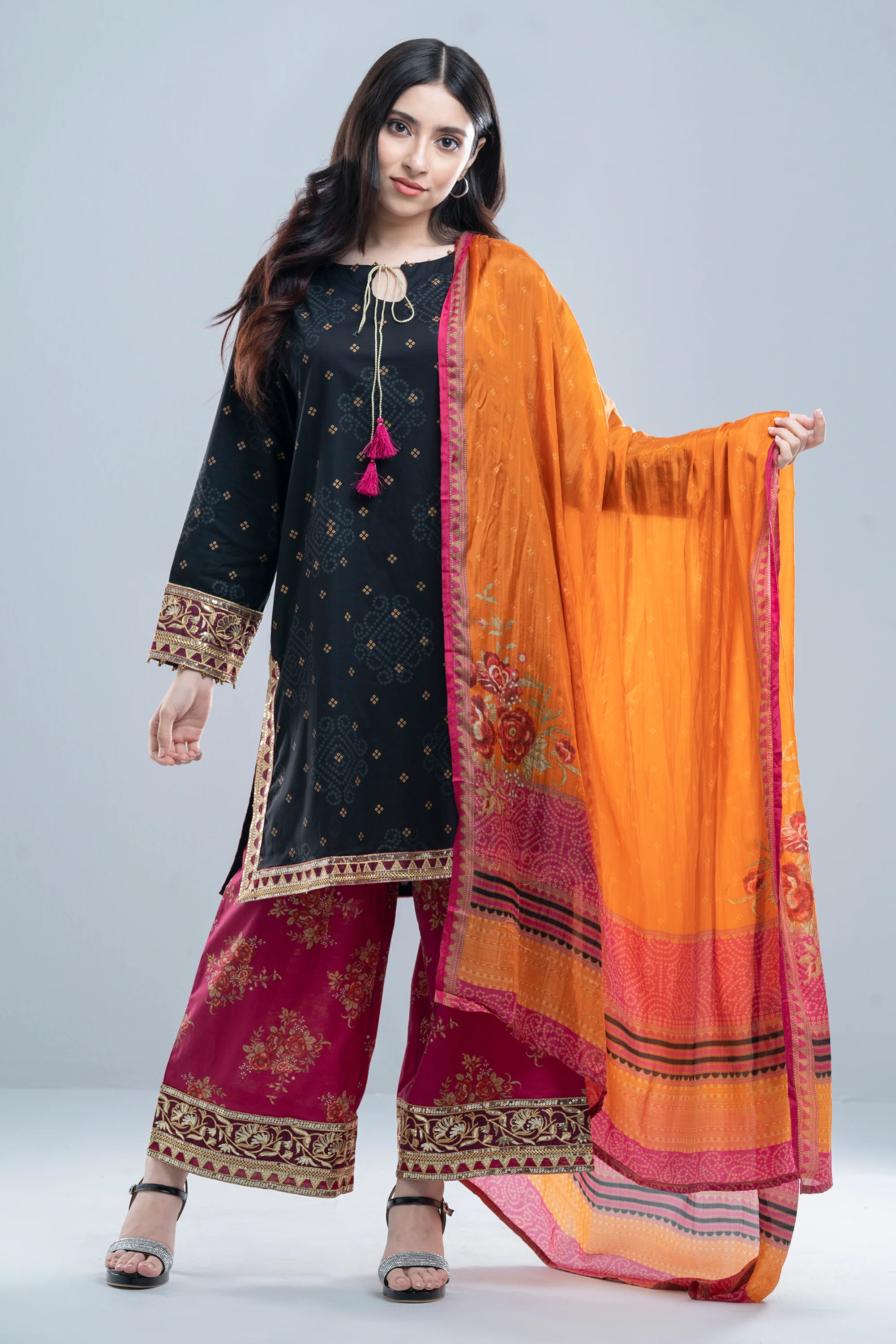 Relaxed Fit Three-Piece Lawn with Printed Palazzo - Image 7