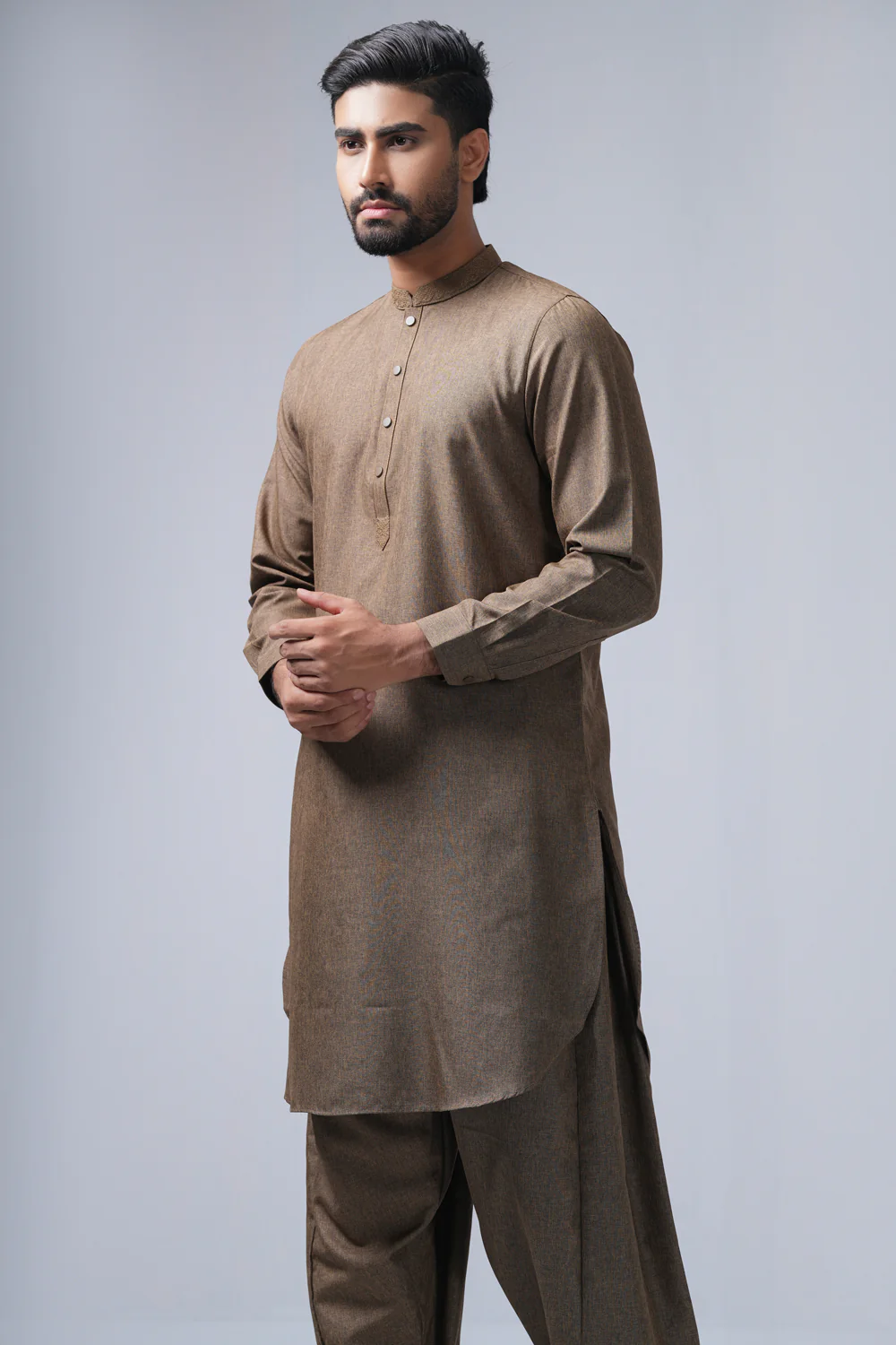 Regular Fit Embroidered Semi-Formal Kabli Set - Image 9