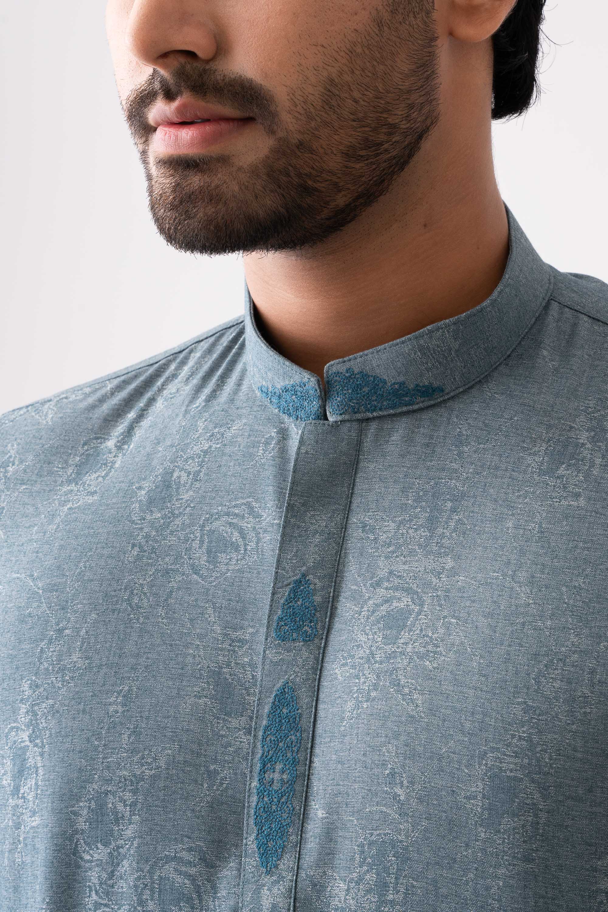 Regular Fit Embroidered Semi-Formal Panjabi - Image 5