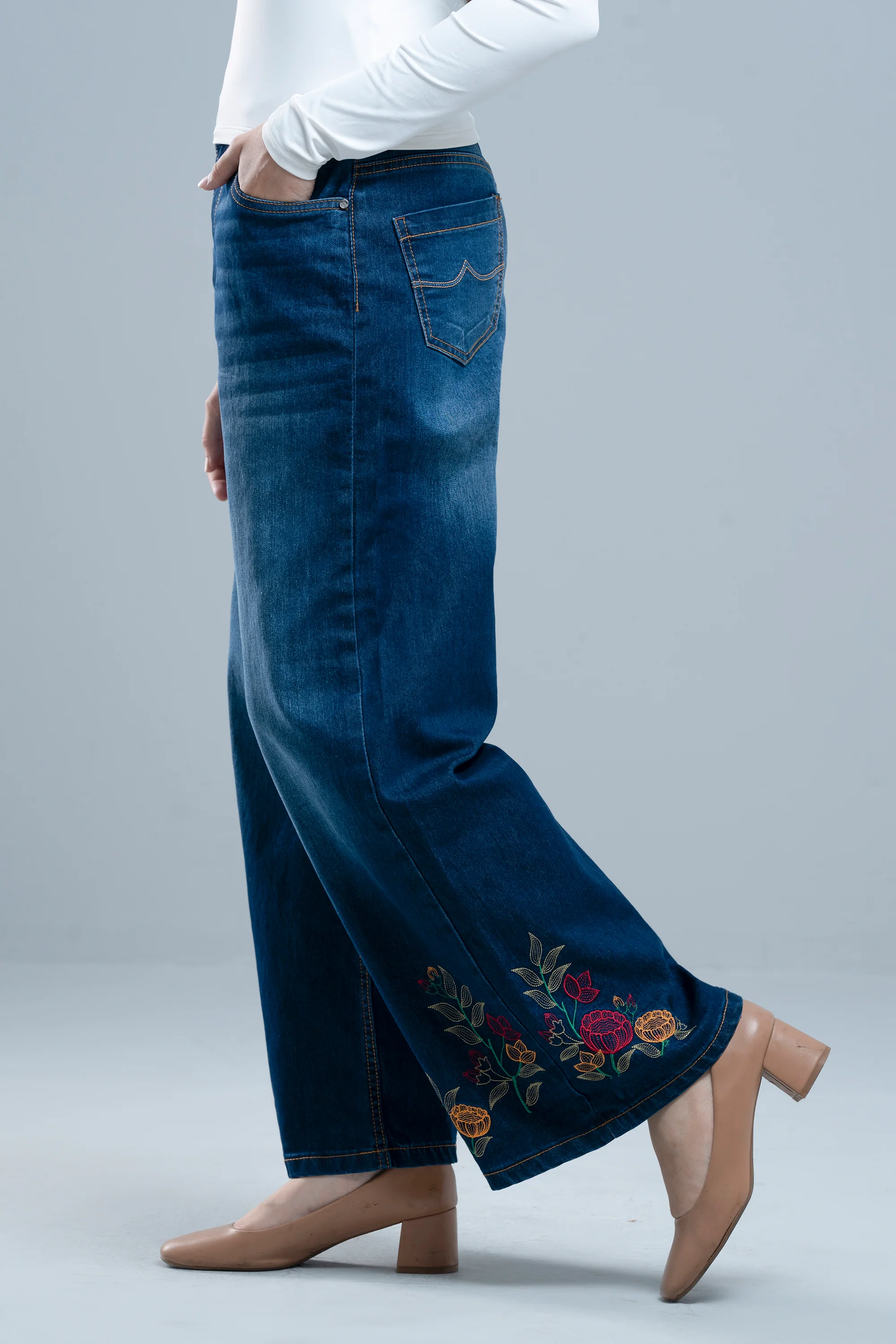 Wide-Leg Embroidered Denim - Image 3
