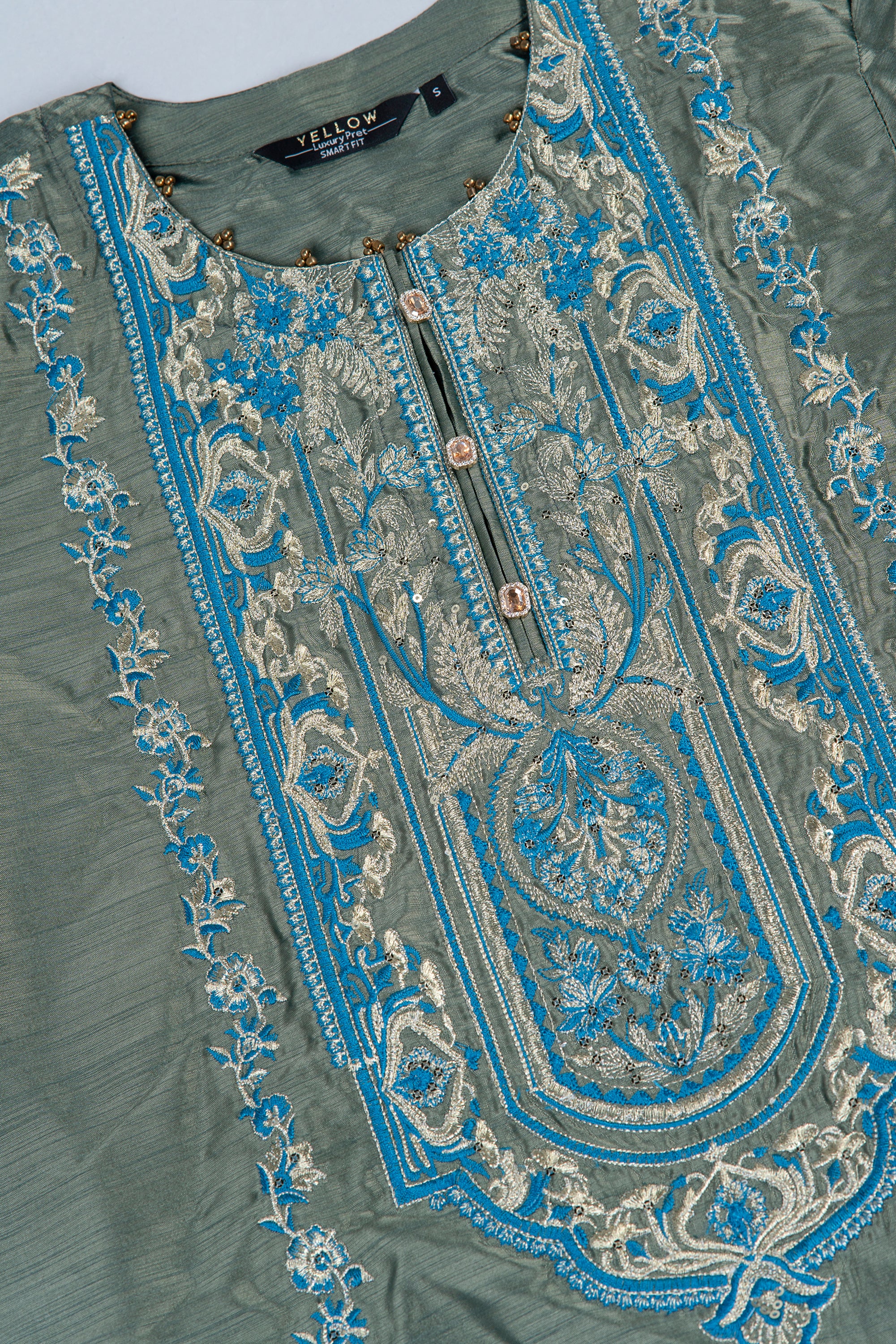 Smart Fit Embroidered Formal Two-Piece Ethnic Set with Organza Dupatta - Image 12