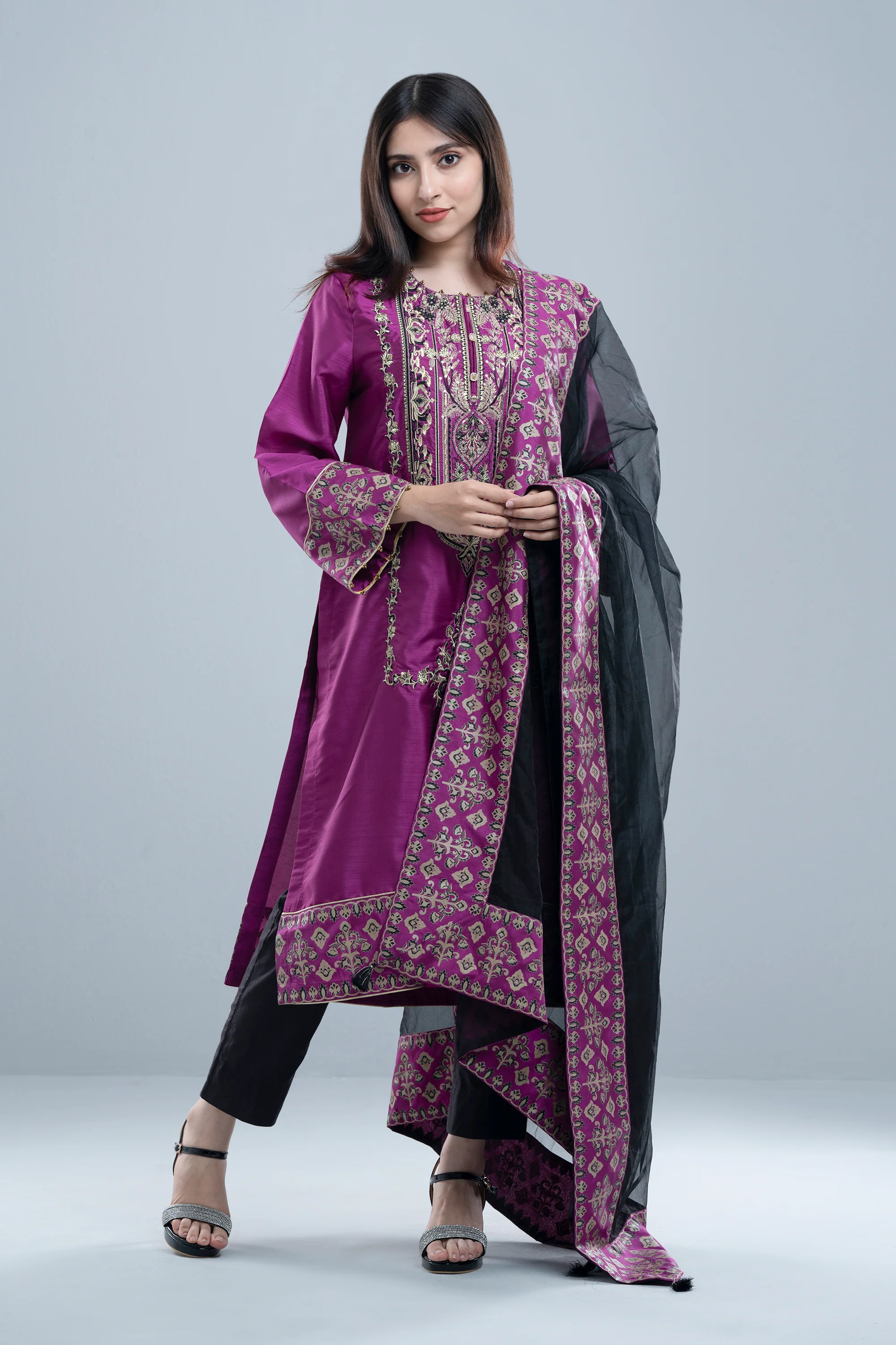 Smart Fit Embroidered Formal Two-Piece Ethnic Set with Organza Dupatta - Image 17
