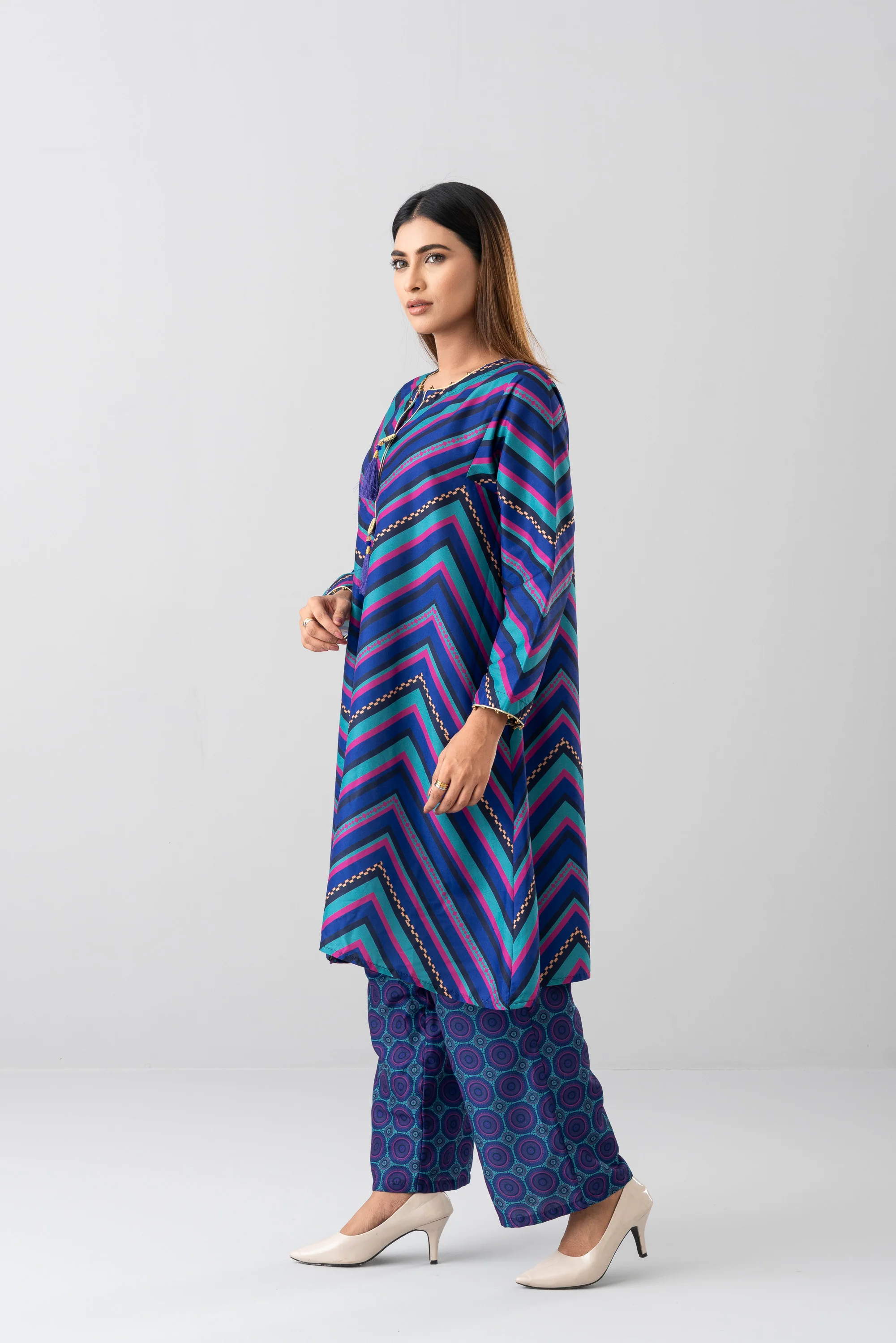 Relaxed Fit Printed Two-Piece Soy Silk Ethnic Set - Image 3