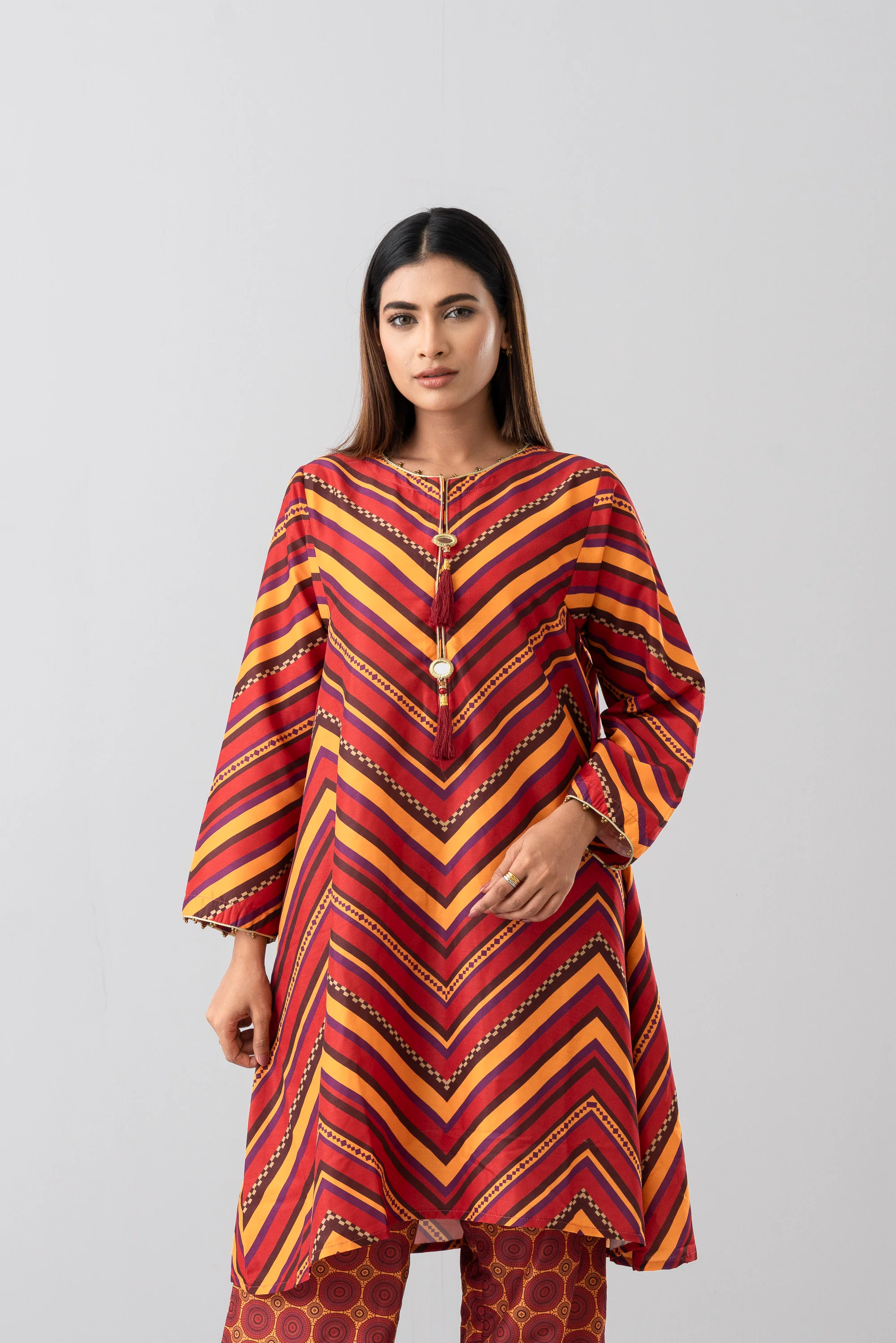 Relaxed Fit Printed Two-Piece Soy Silk Ethnic Set - Image 8