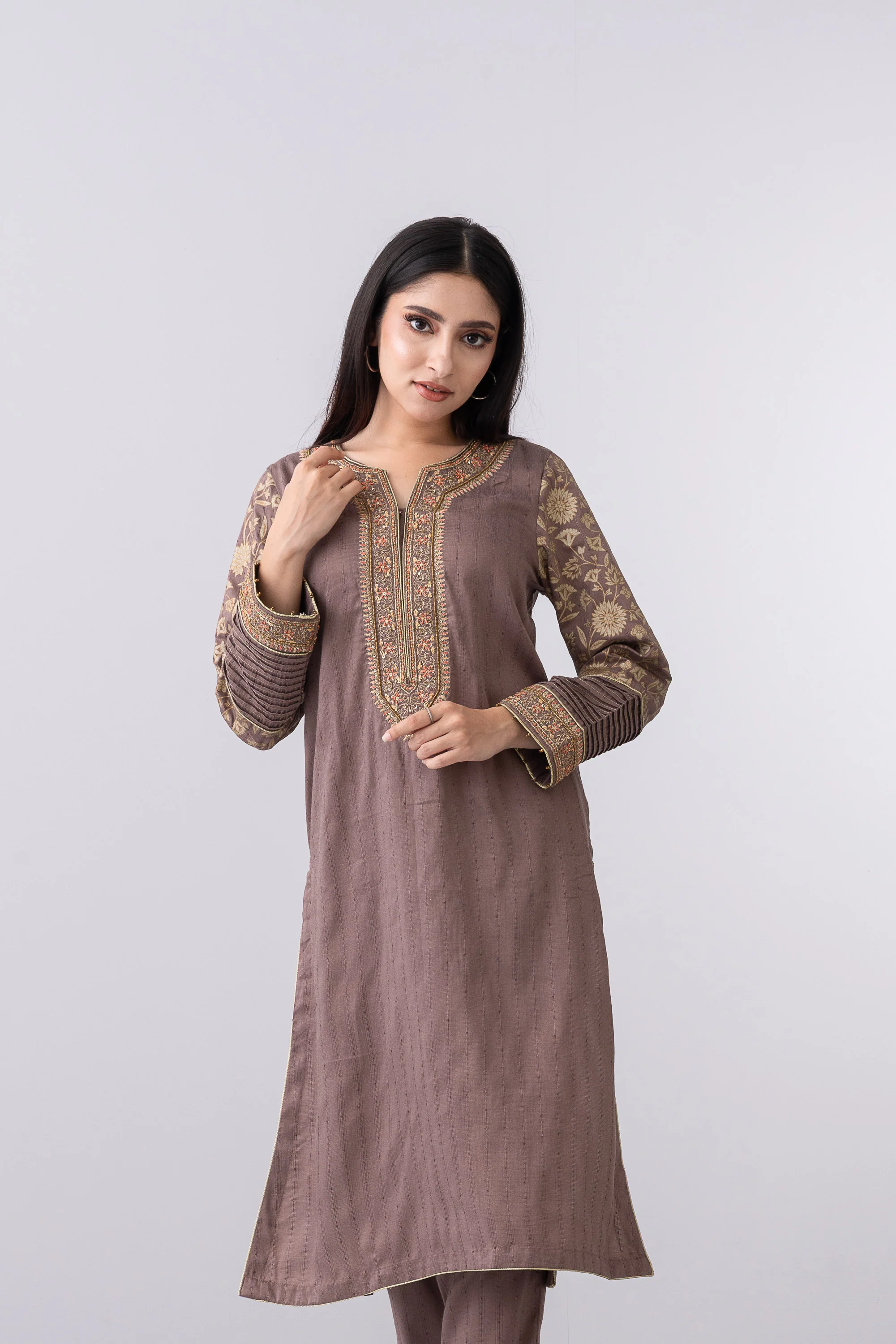 Smart Fit Embroidered Three-Piece Formal Ethnic Set - Image 3