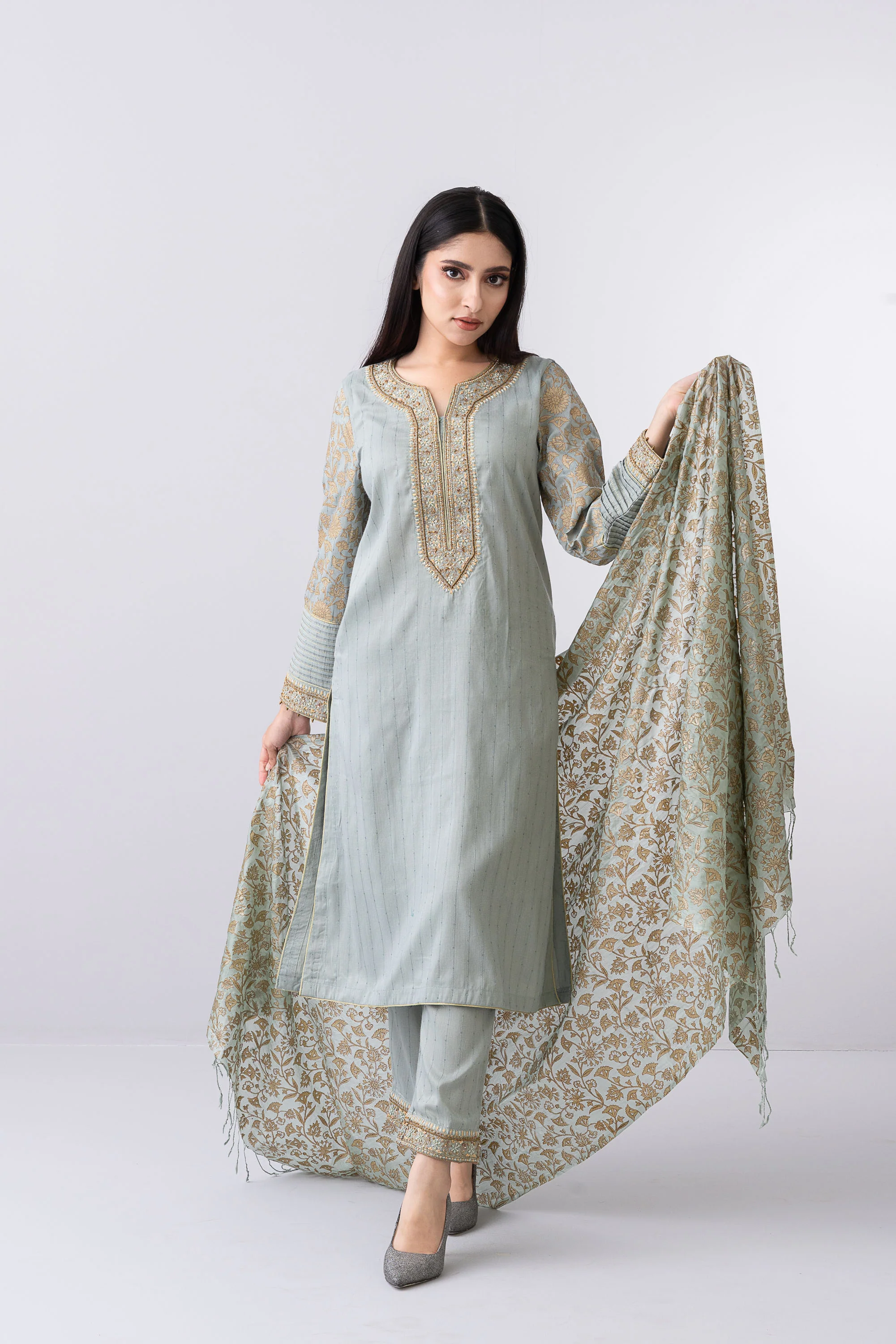 Smart Fit Embroidered Three-Piece Formal Ethnic Set - Image 6