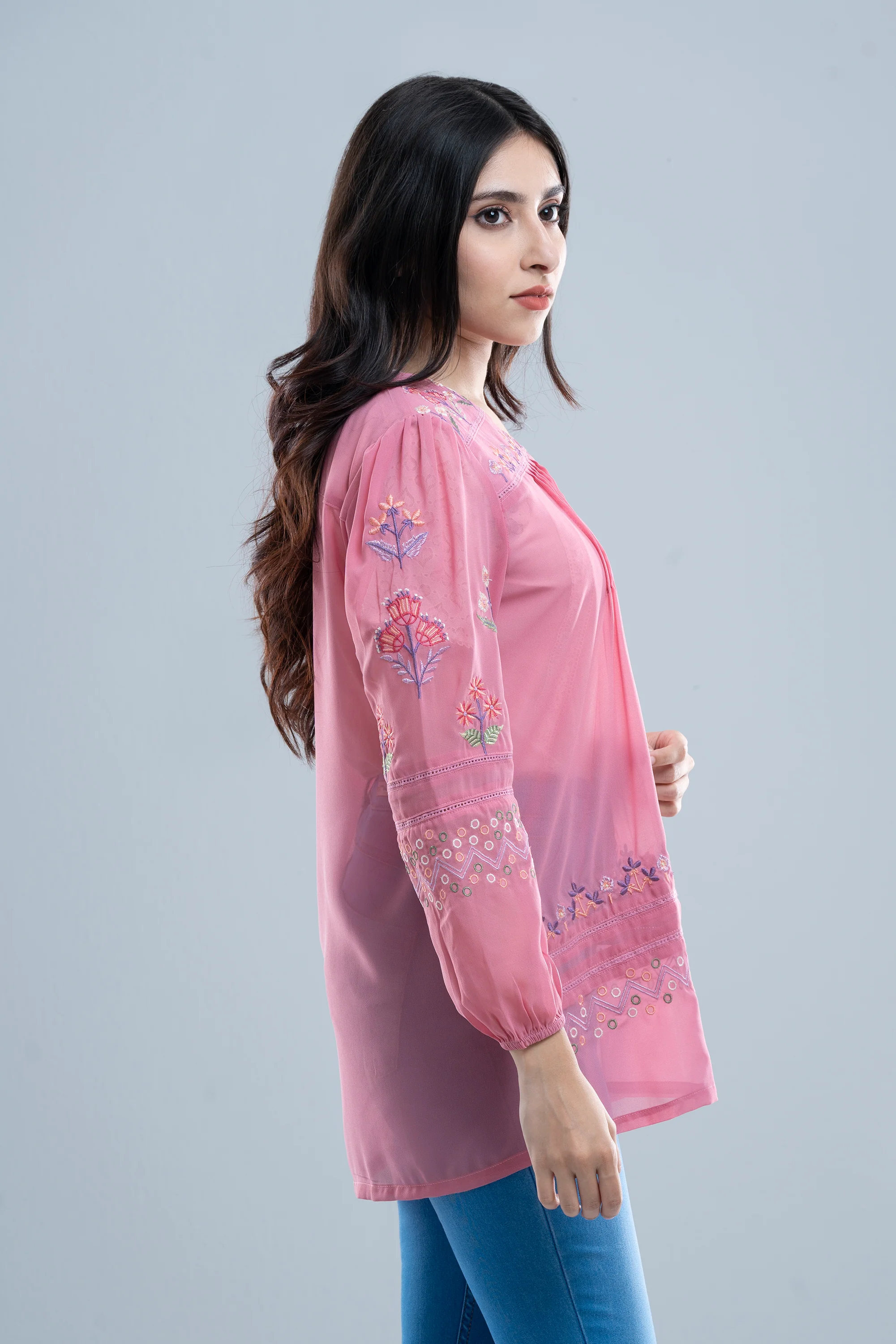 Regular Fit Georgette V-Neck Fashion Top - Image 3