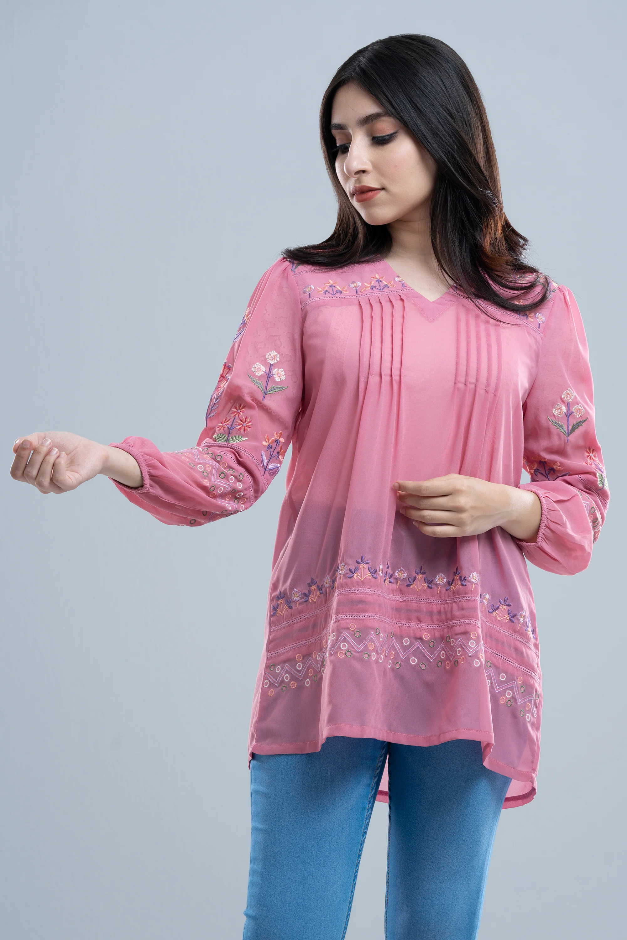 Regular Fit Georgette V-Neck Fashion Top - Image 5