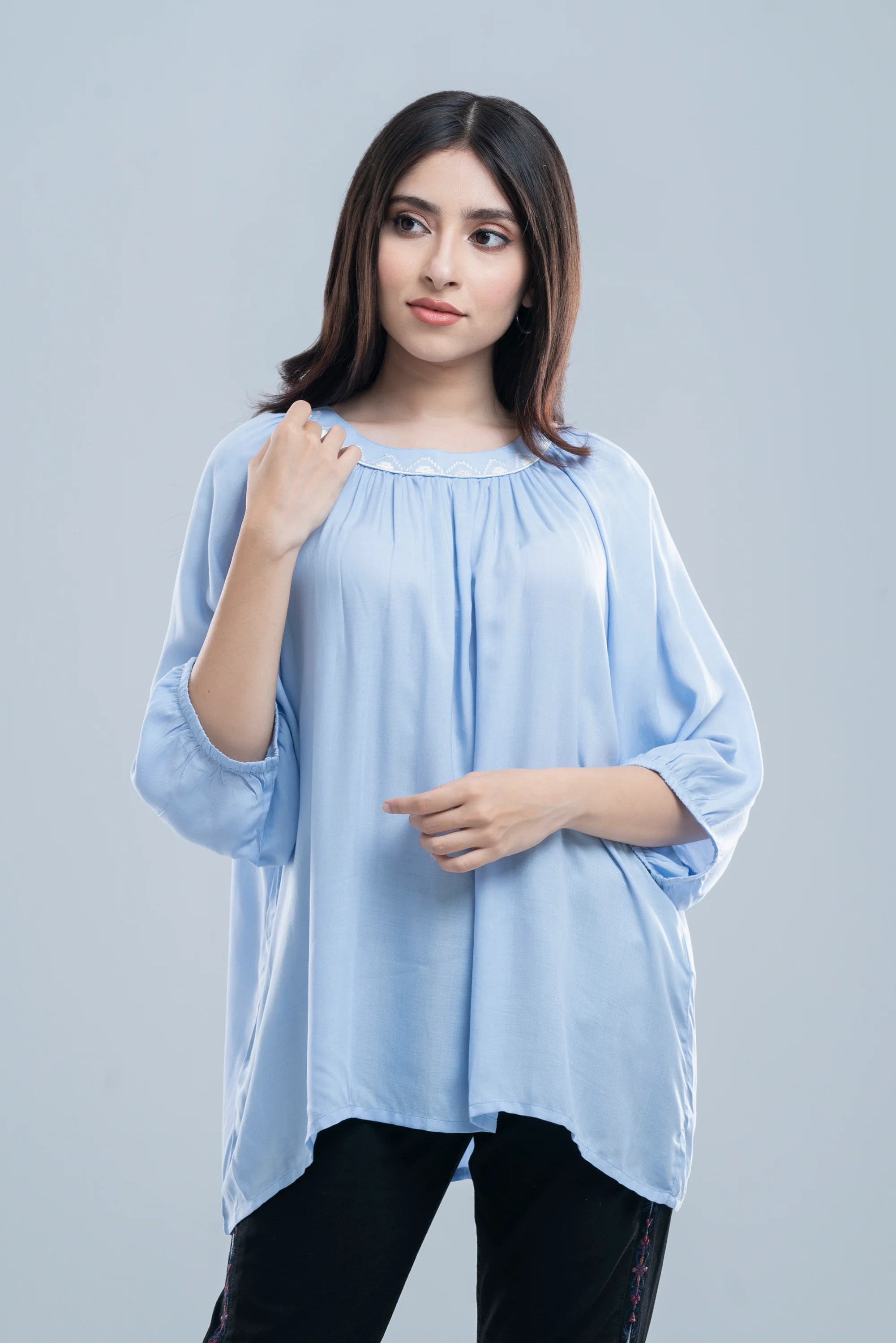 Relaxed Fit Embroidered Viscose Fashion Top - Image 3