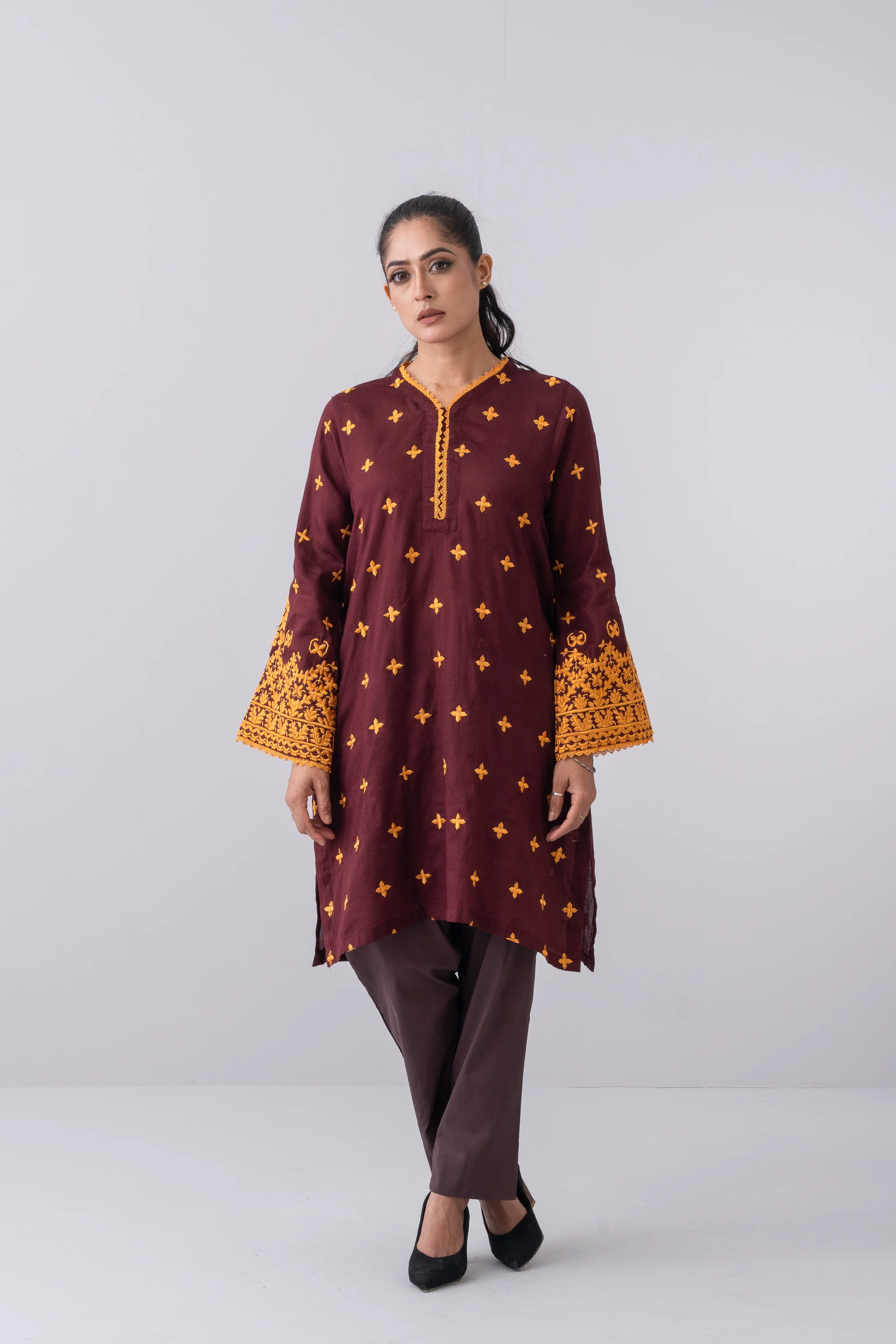 Relaxed Fit Embroidered Jacquard Cotton Lawn Kurta - Image 6