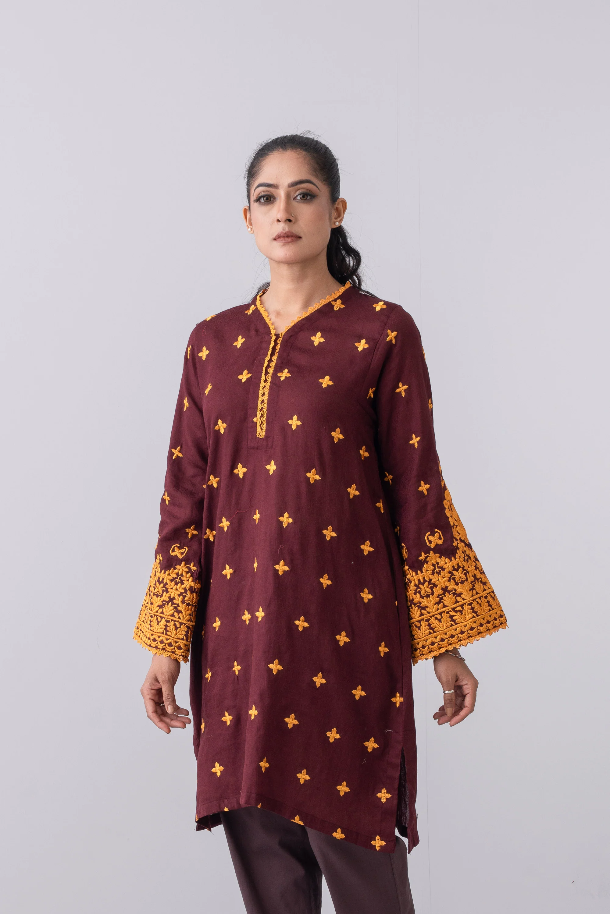 Relaxed Fit Embroidered Jacquard Cotton Lawn Kurta - Image 7