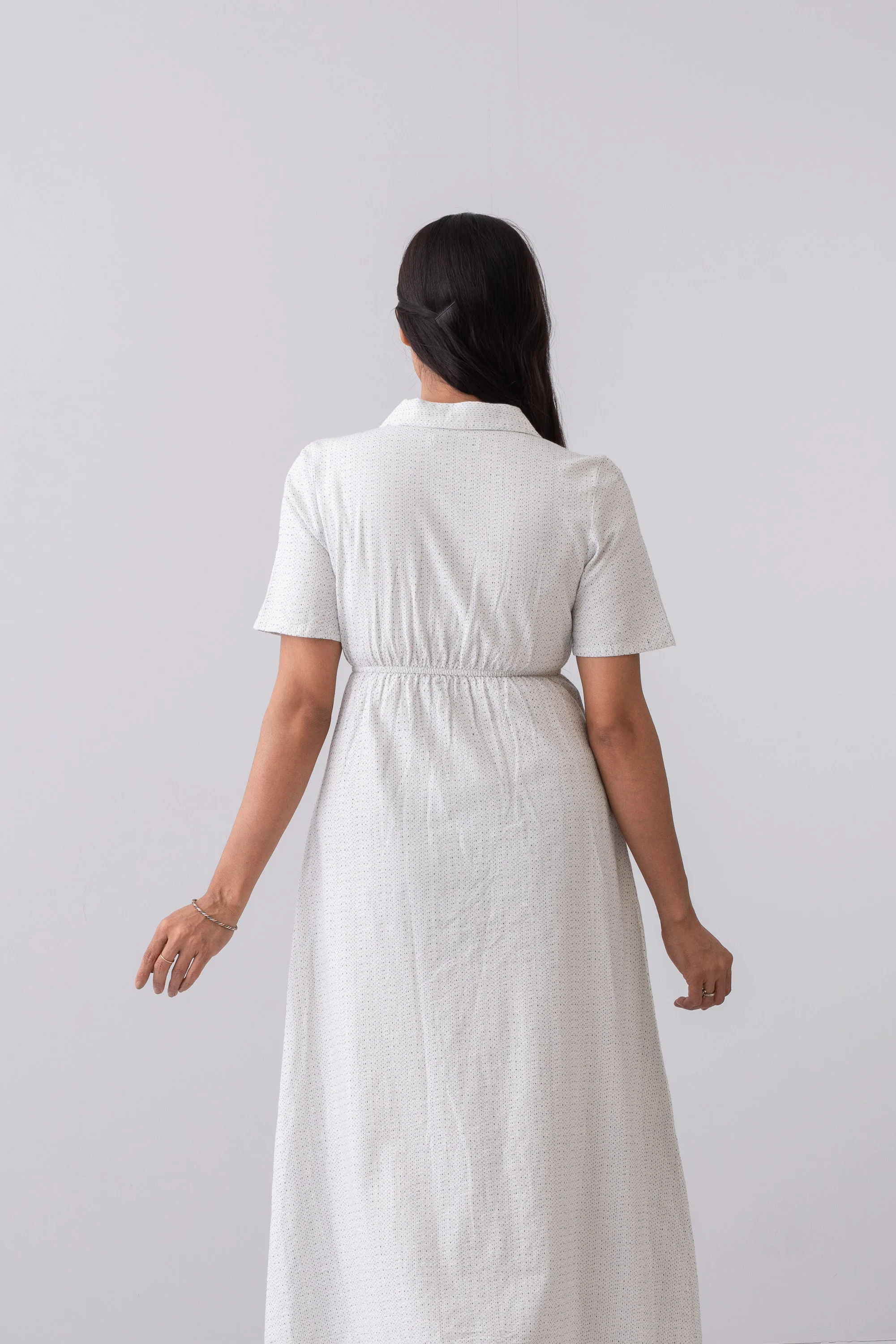 A-Line Shirt-Style Floral Long Dress - Image 4
